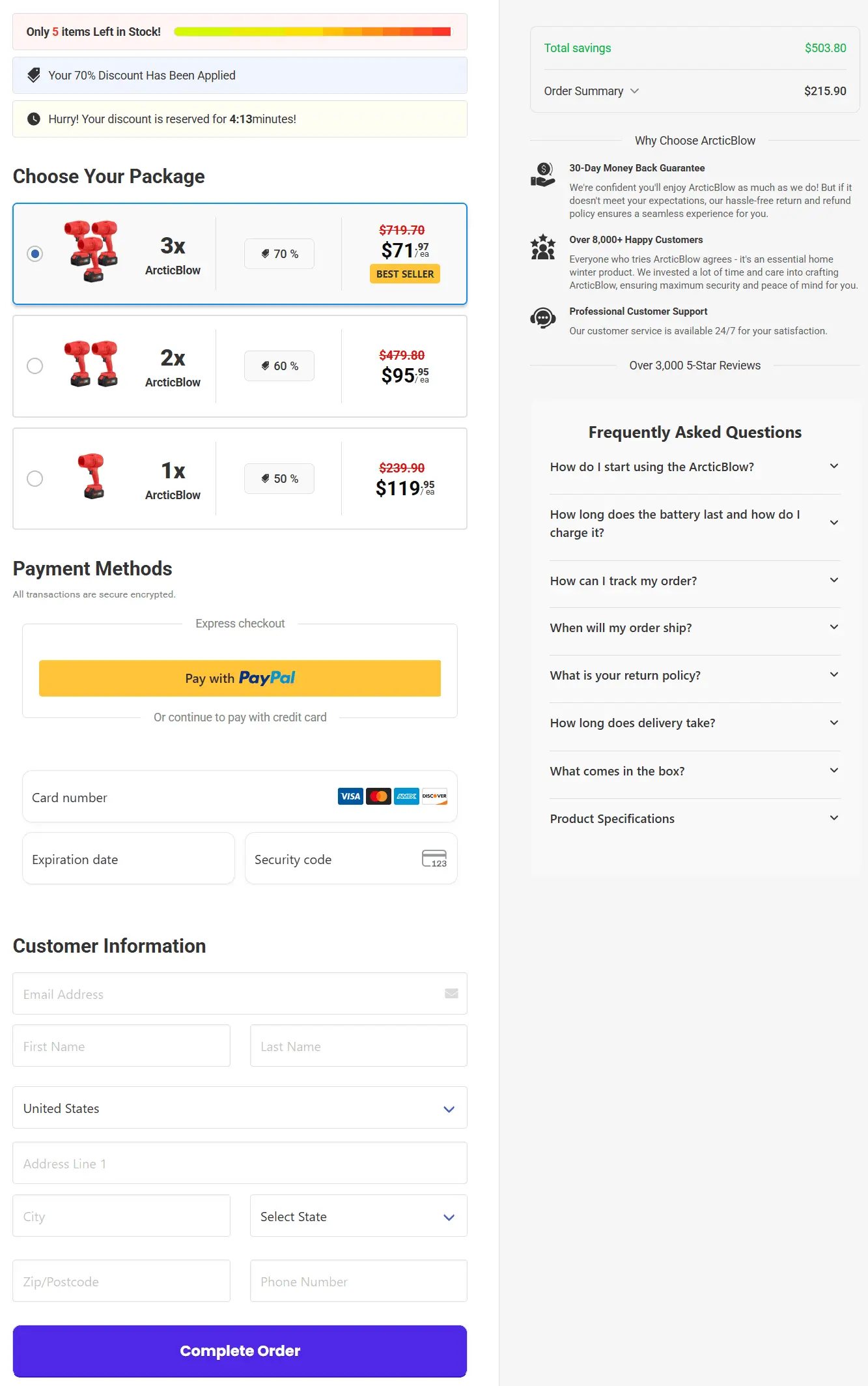 arcticblow secure checkout page